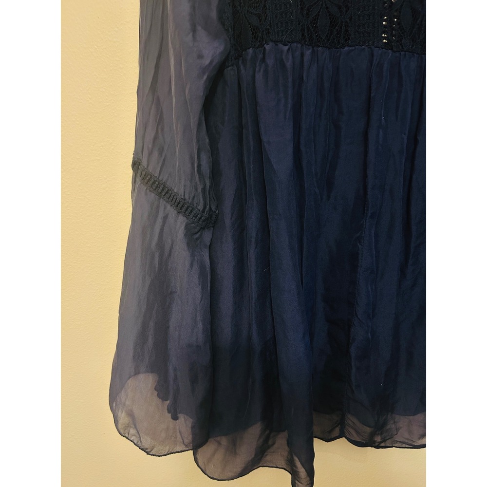 Bellambra Blouse Women Medium Navy Blue Excellent Silk Lace Boho Made in Italy - Picture 11 of 12